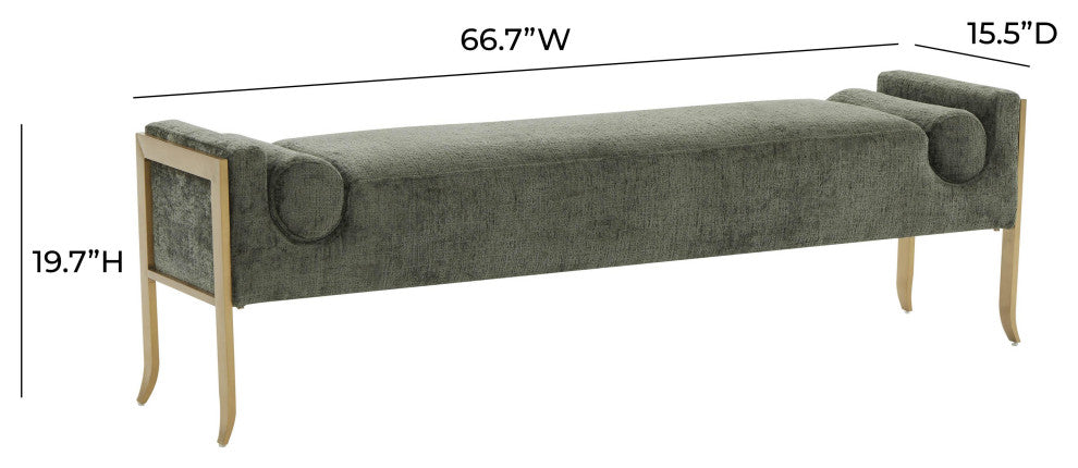 Ines Green Textured Velvet Bench