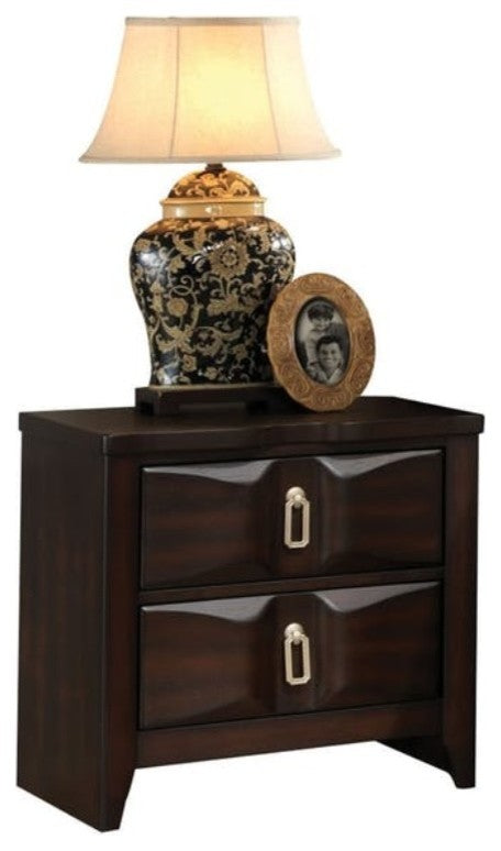 Benzara BM185690 Transitional Style Wood Nightstand with 2 Drawers, Brown