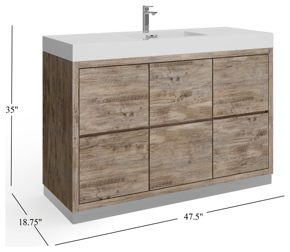 Boutique Bath Vanity, Natural Wood, 48", Single Sink, Freestanding