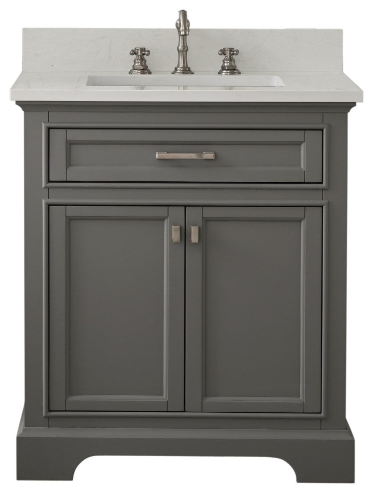 Milano Bathroom Vanity, Gray With White Quartz Top, Grey, 30", Non-Modular, Single Sink