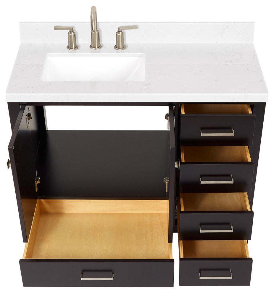 Ariel Cambridge 42" Left  Single Rectangle Sink Vanity, Carrara Quartz