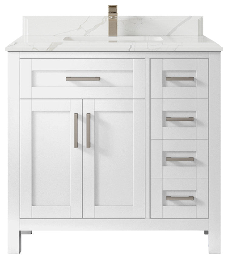 Cambridge 36 Center Sink Bath Vanity in White 1.5" Calacatta Laza
