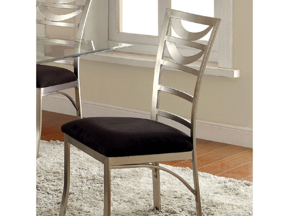 Set of 2 Microfiber and Metal Dining Side Chairs, Silver and Black Finish