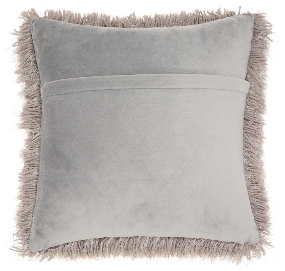 Plush Gray Shag Accent Throw Pillow