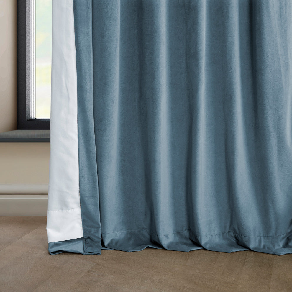 Heritage Plush Velvet Curtain Single Panel, Denmark Blue, 50"x96"
