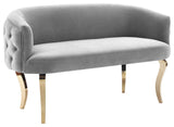 TOV Furniture Adina Grey Velvet Loveseat with Gold Legs