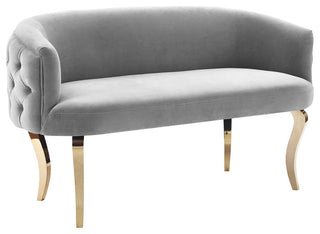 TOV Furniture Adina Grey Velvet Loveseat with Gold Legs