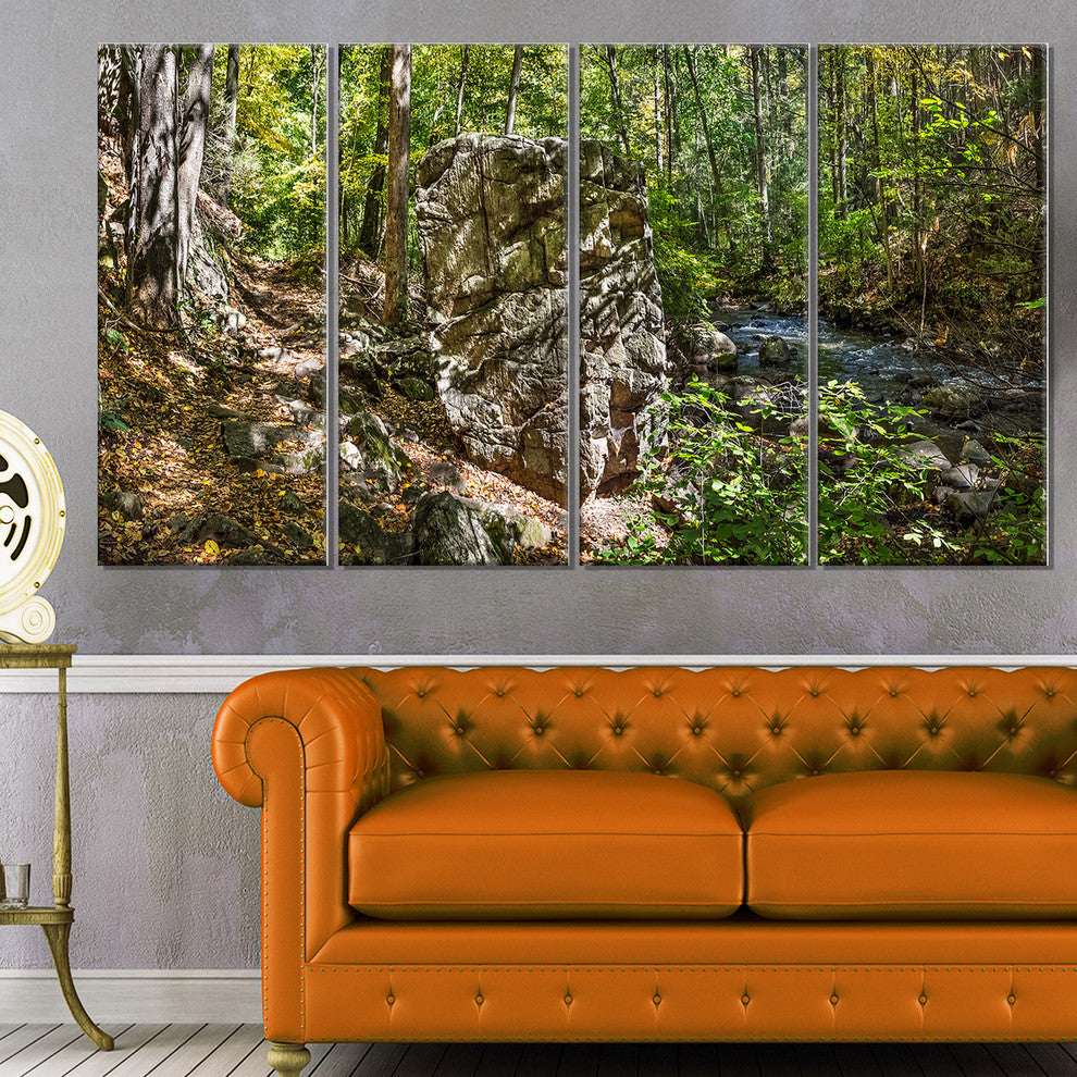 "Huge Rock in Black River Shore" Landscape Wall Art Wall Art, 4 Panels, 48"x28"