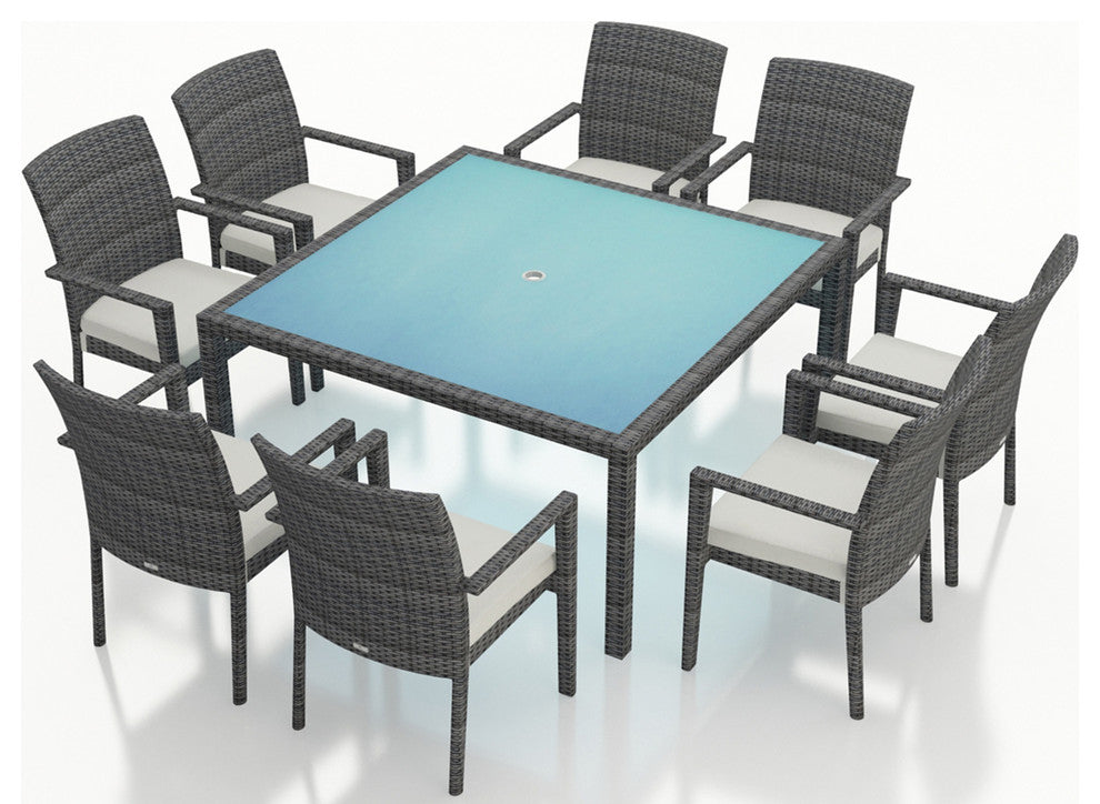 District 9 Piece Arm Square Dining Set, Canvas Natural