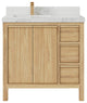 Elizabeth 36 Left Offset Bath Vanity in Light Natural Teak 2" Calacatta Nuvo