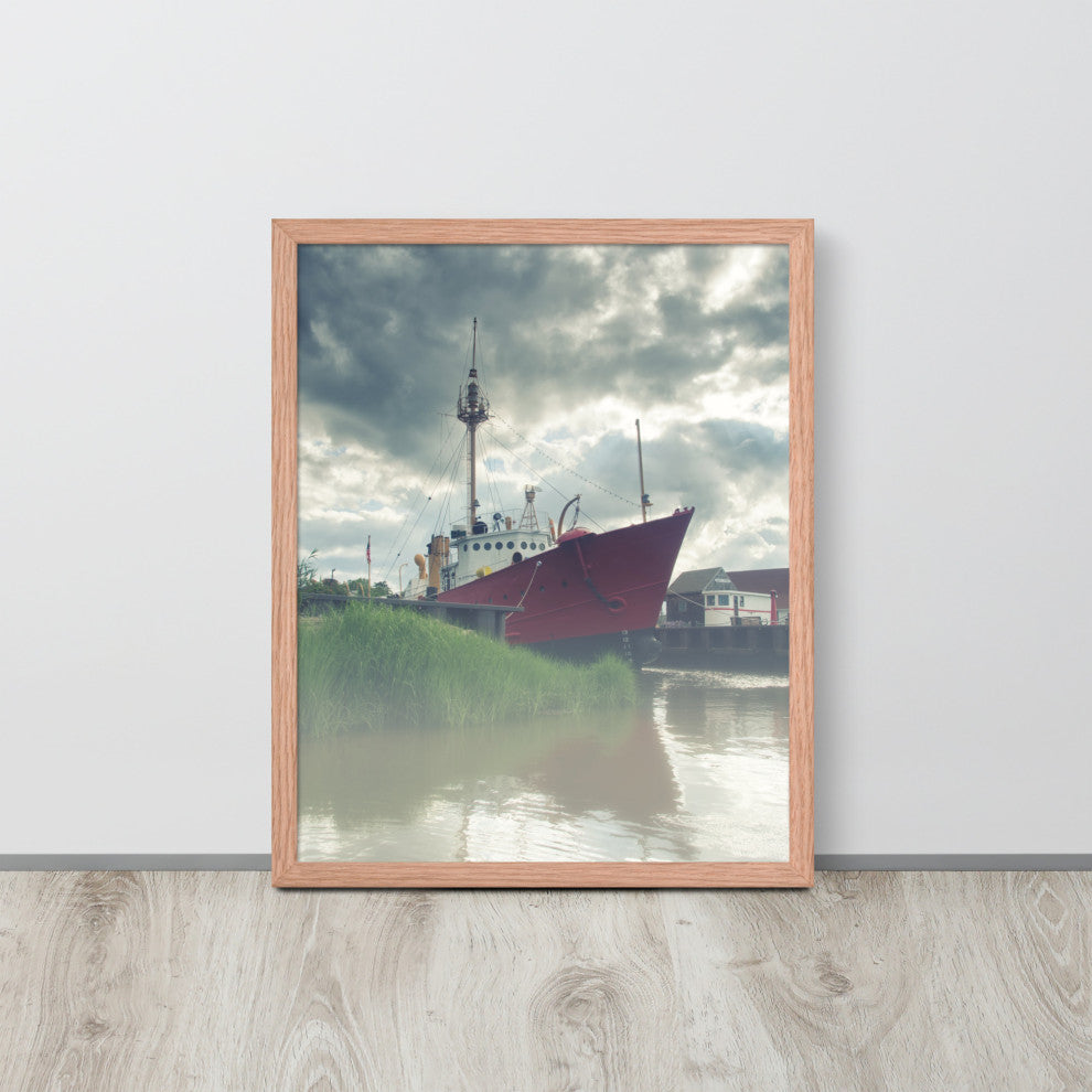 Foggy River Coastal Landscape Framed Photo Paper Wall Art Prints, Red Oak, 16" X 20"