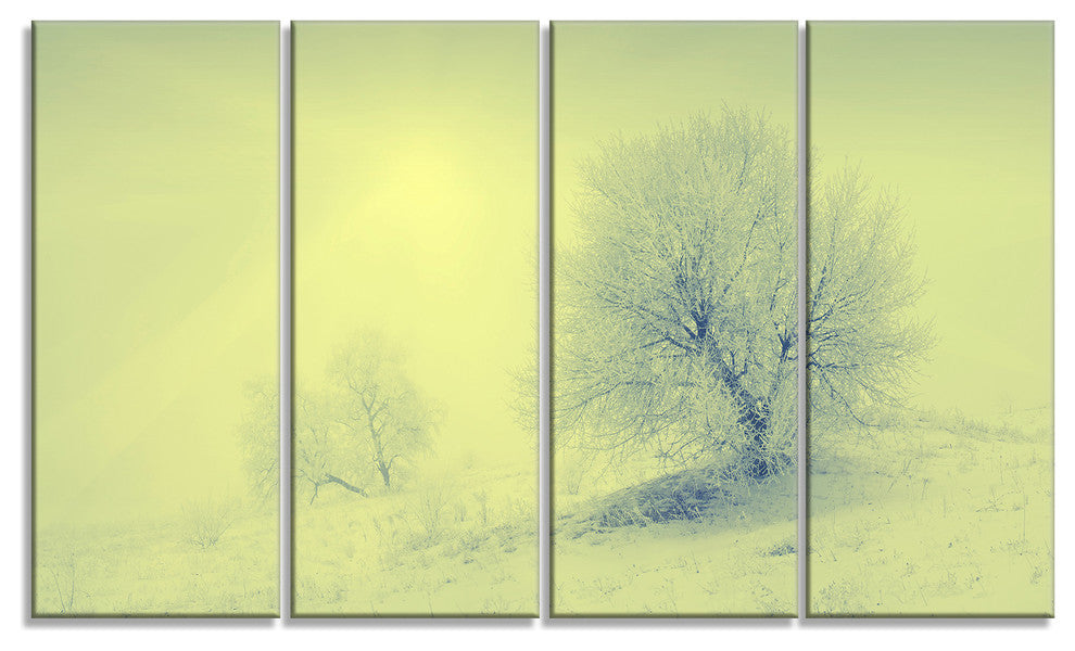 Beautiful Winter Snow Valley, Large Landscape Canvas Art, 48"x28", 4 Panels