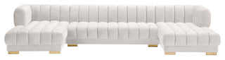 Gwen Biscuit Tufted Velvet Upholstered 3 Piece Sectional, Cream