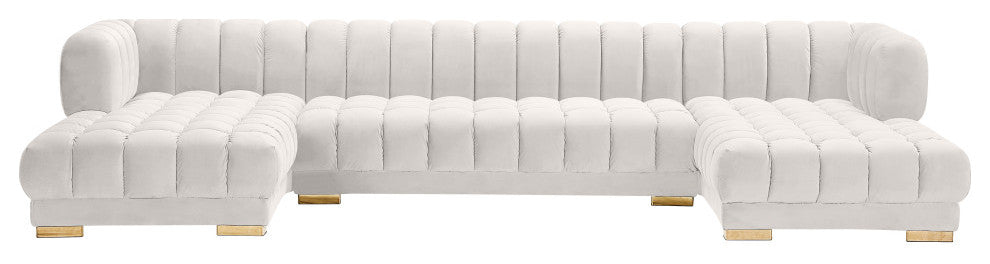 Gwen Biscuit Tufted Velvet Upholstered 3 Piece Sectional, Cream