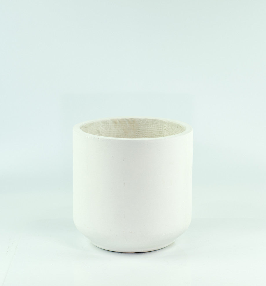 Mid Century Large Fiber Clay Pot Cylinder Planter White 10"