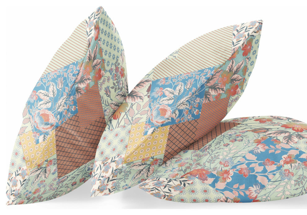 18" Cream Red Boho Floral Indoor Outdoor Throw Pillow