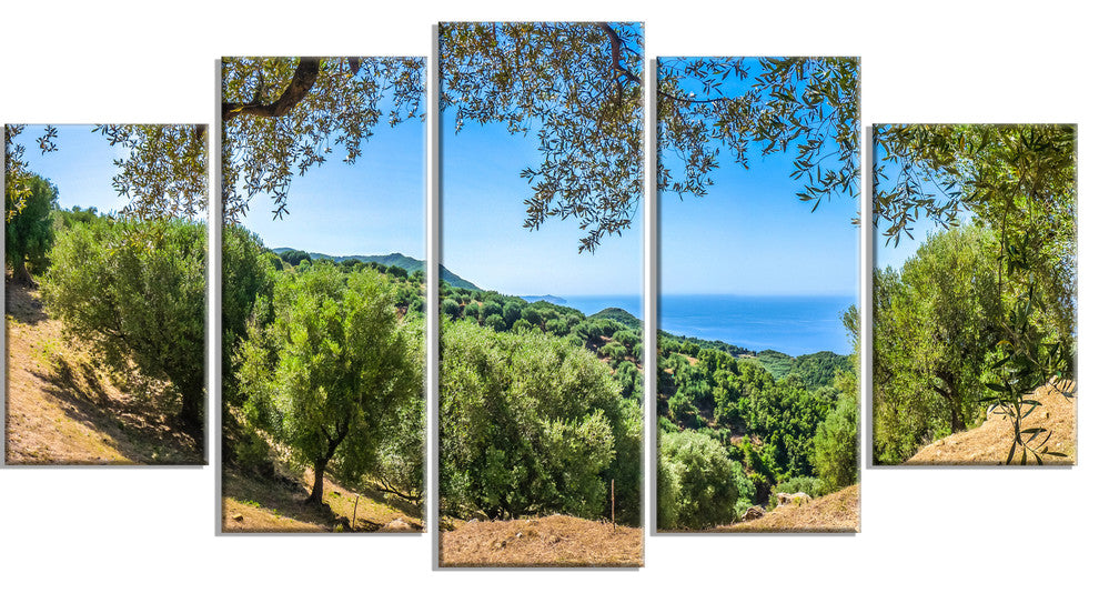 Cilentan Coast Campania Italy, Landscape Canvas Art Print, 60"x32", 5 Panels