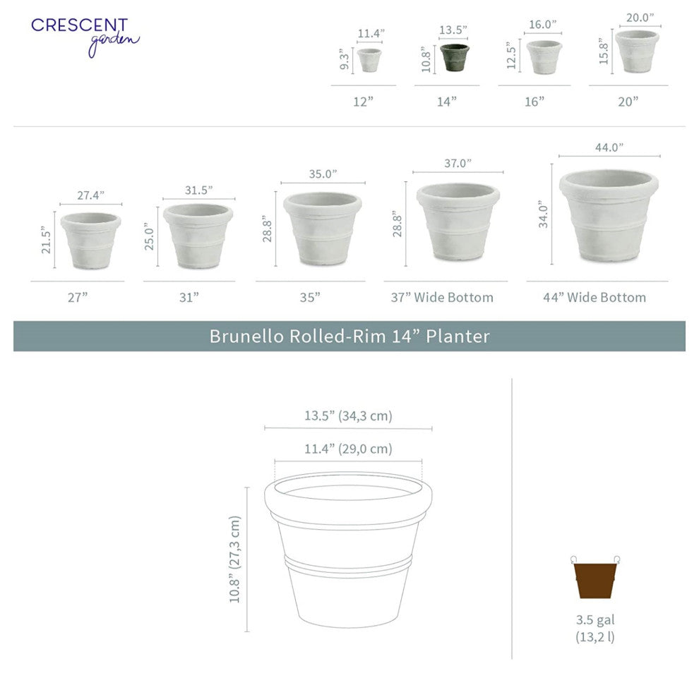 Crescent Garden Brunello Classic Rolled-Rim Planter, Weather Terracotta  20"