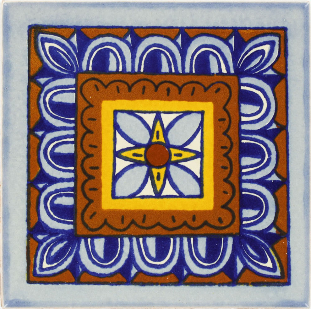 4.25"x4.25" Talavera Mexican Handmade Ceramic Tile, Veleta, Set of 45