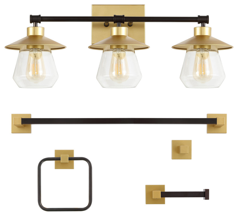3-Light Cottage Vanity Light With Bathroom Hardware Accessory Set, 5-Piece