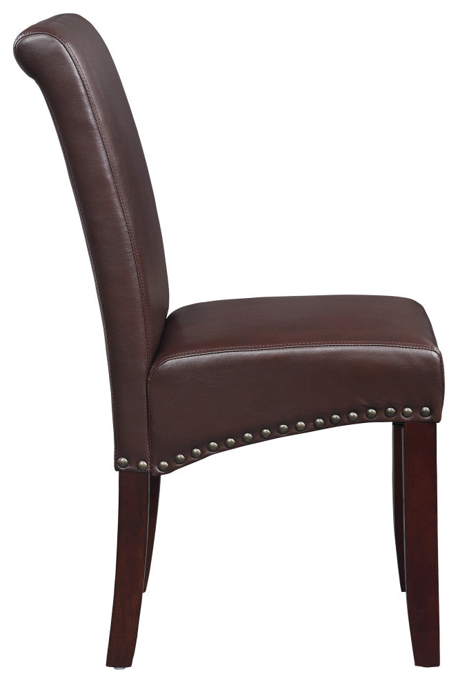Parsons Dining Chair With Antique Bronze Nail Heads, Cocoa Faux Leather