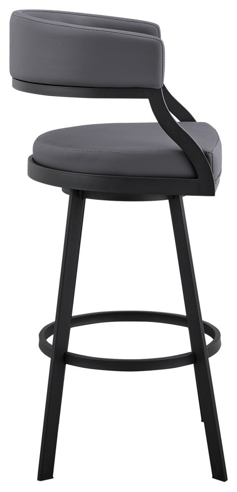 Dione 26" Counter Height Swivel Grey Faux Leather and Black Metal Bar Stool