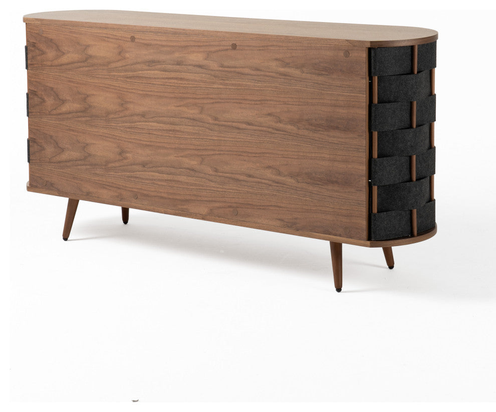 Modrest Sheridan Mid-Century Grey Fabric, Walnut Buffet