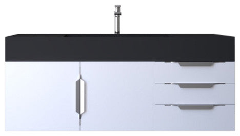 CastelloUSA Amazon 48" Wall Mounted Vanity Set, White, Black Top, Chrome Handles