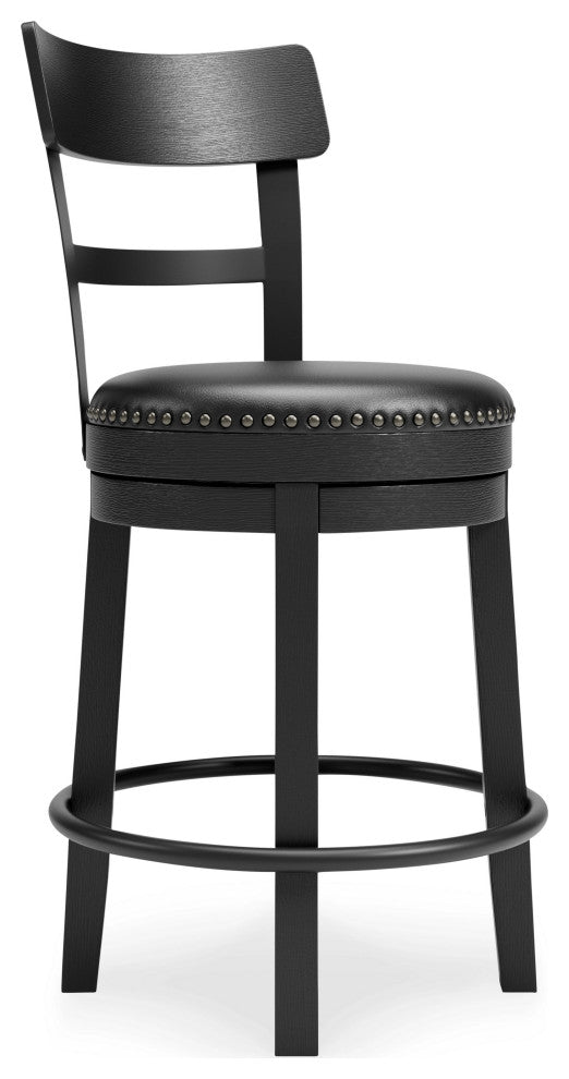 Benzara BM248093 Swivel Barstool With Nailhead Trim and Leatherette Seat, Black