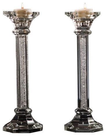 Premium 9" Crystal Candlestick (2-Piece Set) Large  Radiant Gems Inside Stem