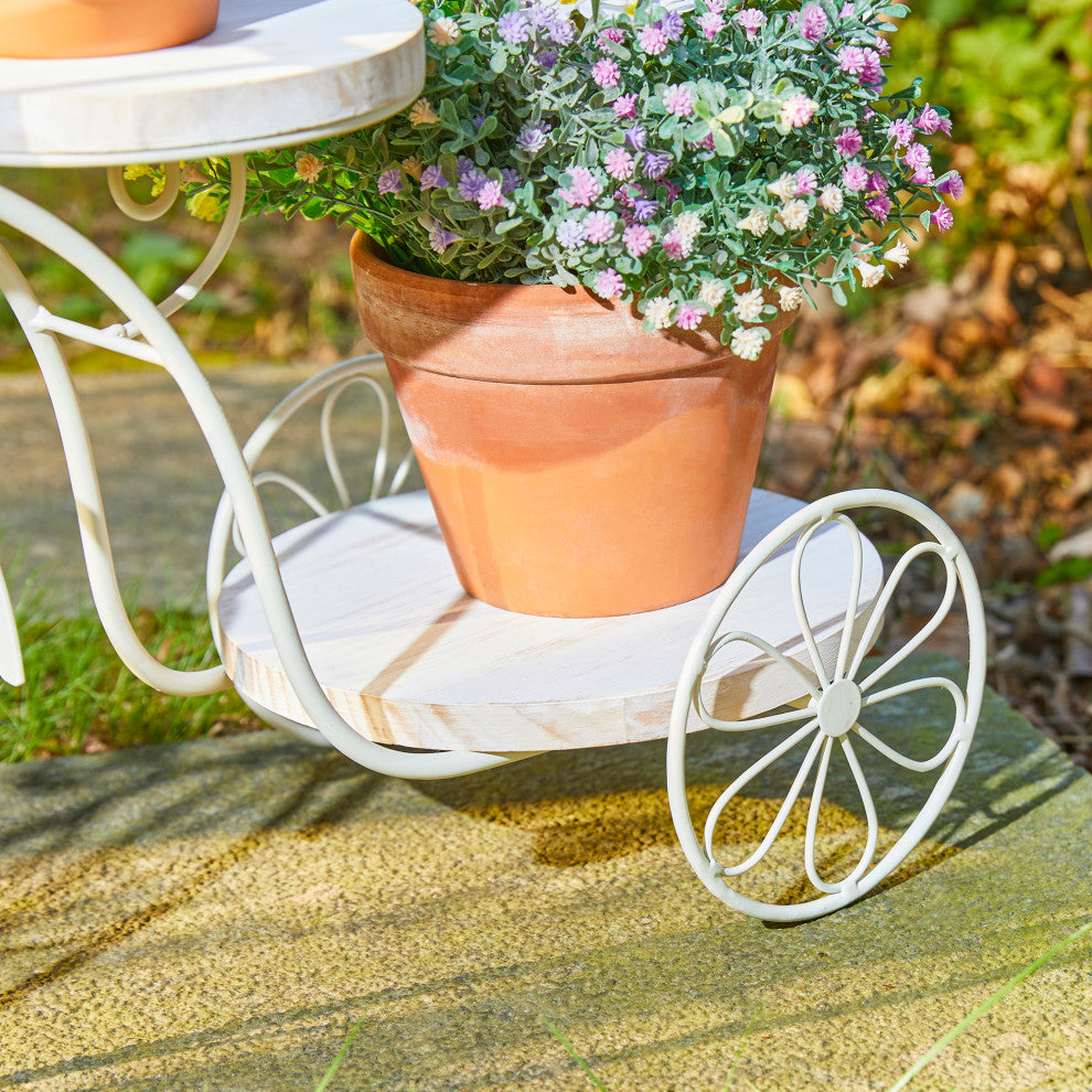 24"L Metal Tricycle Planter Stand, White