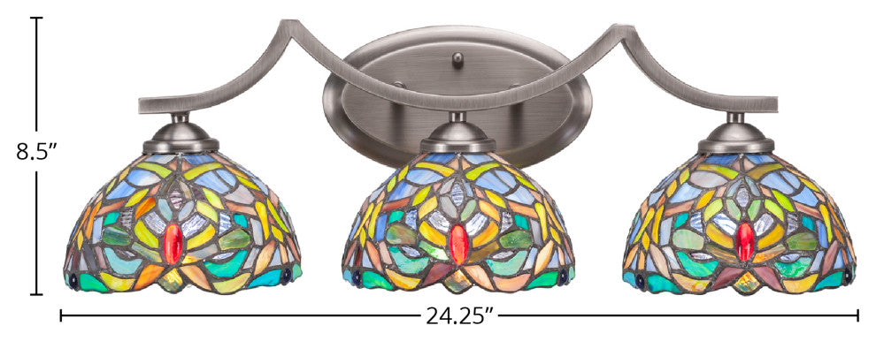 Zilo 3 Light Bath Bar With 7" Kaleidoscope Art Glass