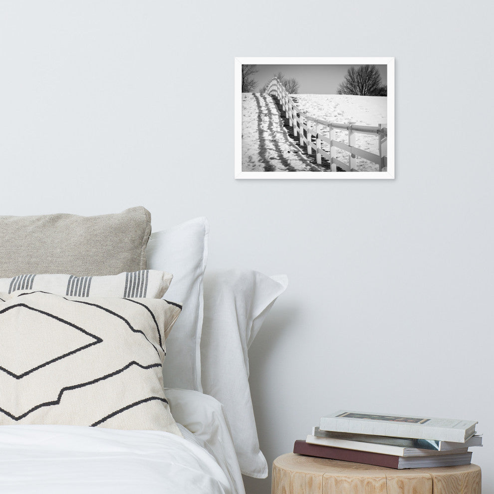 Endless Fences in Black & White Rural Landscape Framed Photo Paper Art Prints, White, 12" X 16"