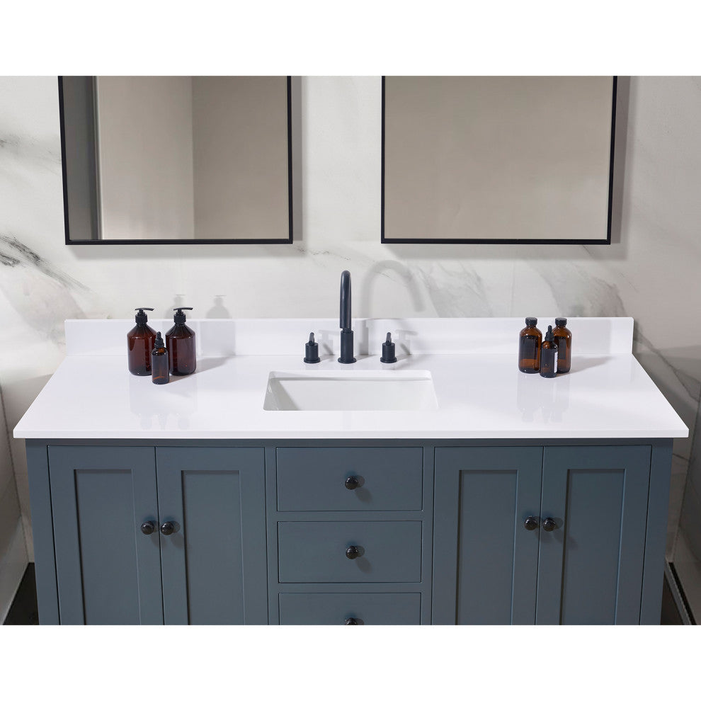 Andalo Engineered Stone Vanity Top, Snow White With White Sink, Single, 61"