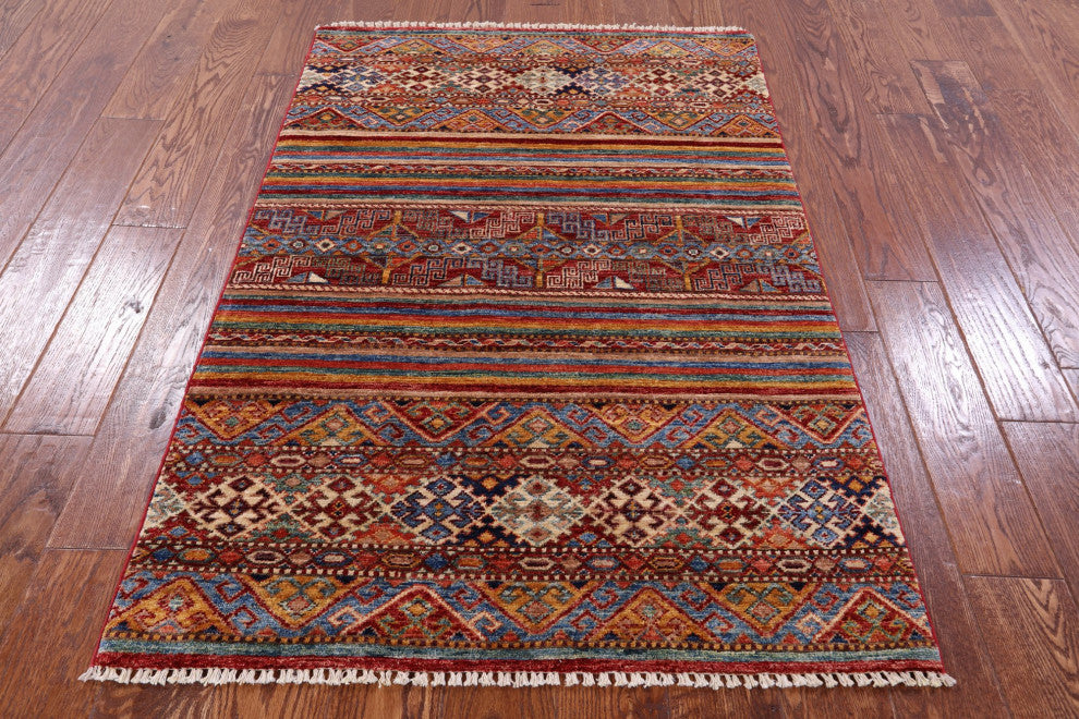 3' 2" X 4' 9" Handmade Khorjin Super Kazak Rug Q10804