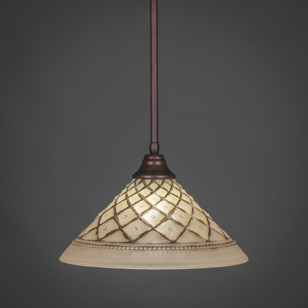 Stem Pendant In Bronze, 16" Chocolate Icing Glass
