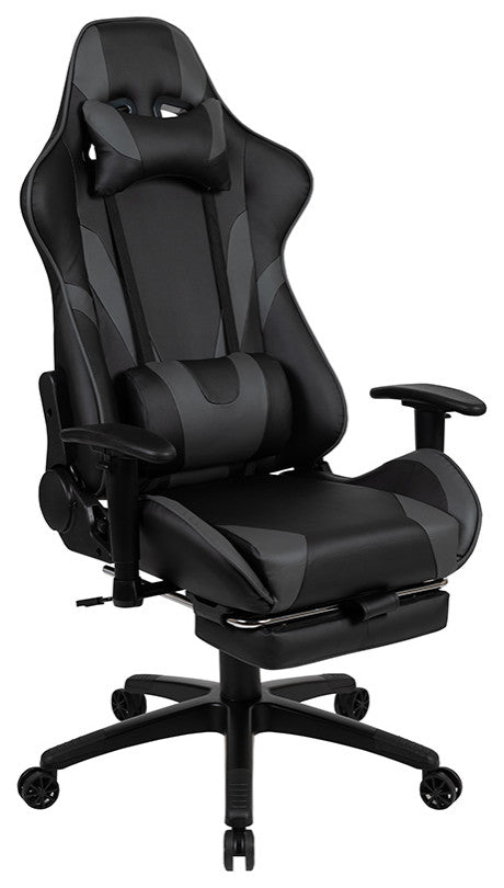 Black Gaming Desk & Footrest Reclining Chair Set, Gray