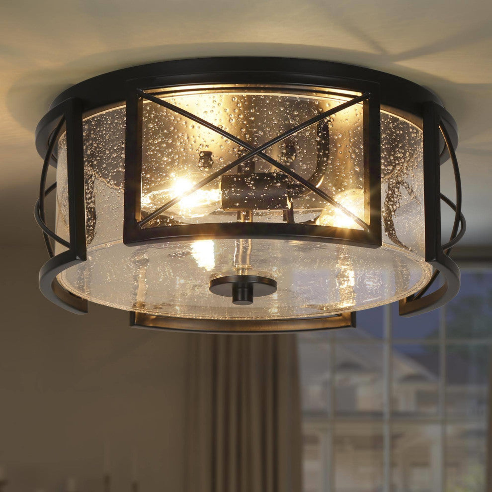 LNC 3-lights Farmhouse and Matte Black LED Flush Mount Ceiling light, 13-in