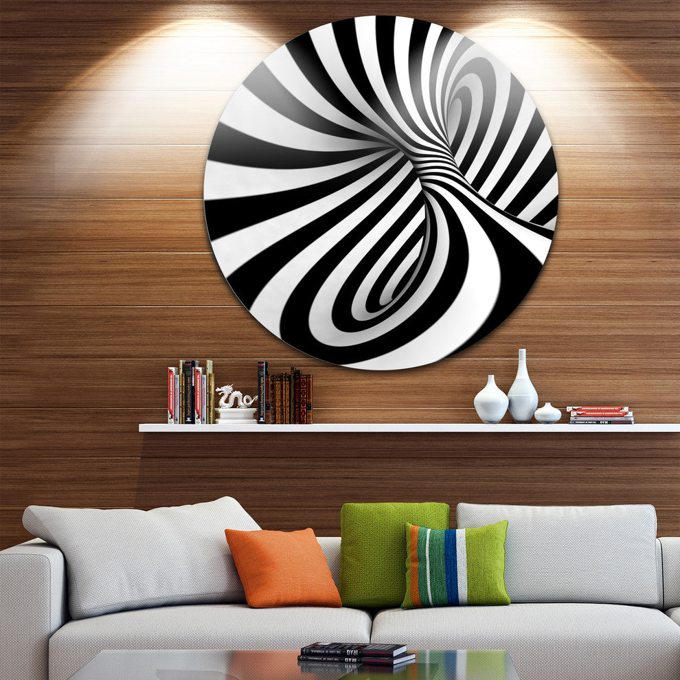 Spiral Black N' White, Abstract Art Large Disc Metal Wall Art, 36"