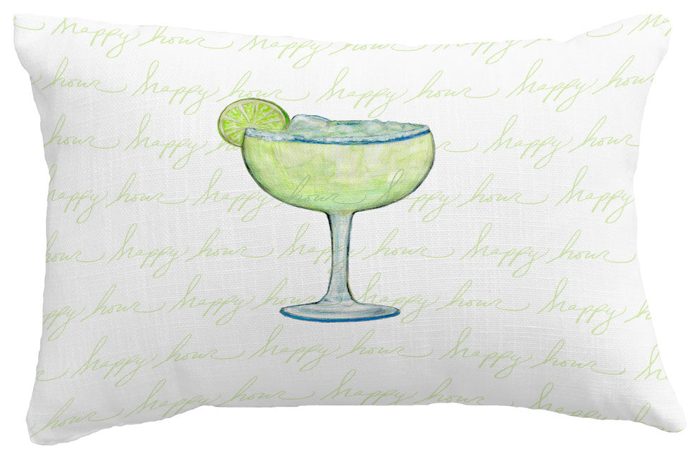 Margarita Text Fade Happy Hour Geometric Print Pillow, Light Green, 14"x20"