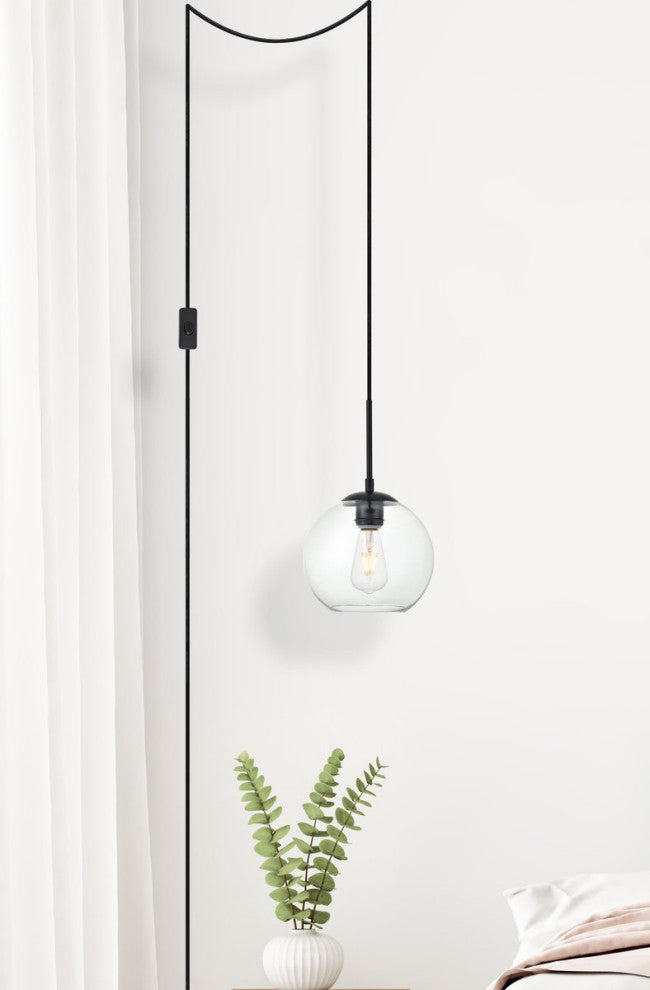 Betty 1-Light Black Plug-In Pendant With Clear Glass