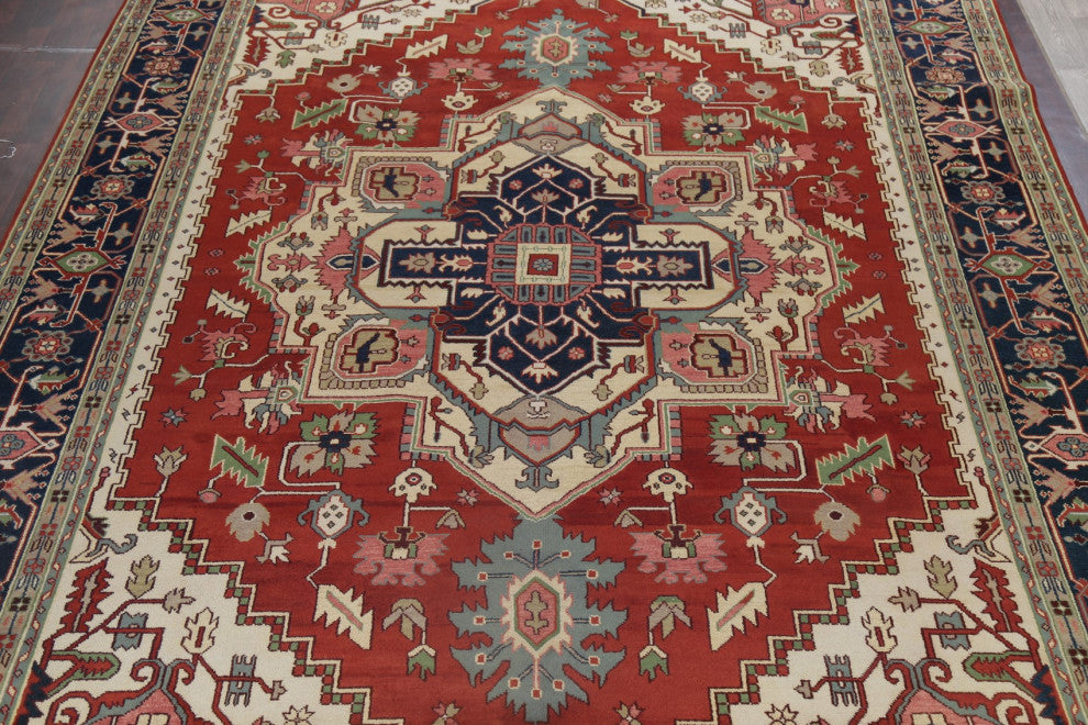 Oriental Traditional Carpet Handmade Heriz Indian Area Rug, Red, 17'6"x11'10