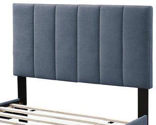 Brushed Linen Fabric Full Bed With Channel Tufting Design, Charcoal
