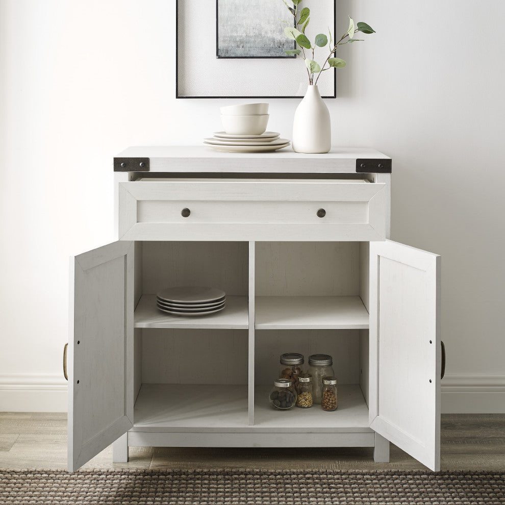 30" Farmhouse Barn Door Accent Cabinet, Brushed White