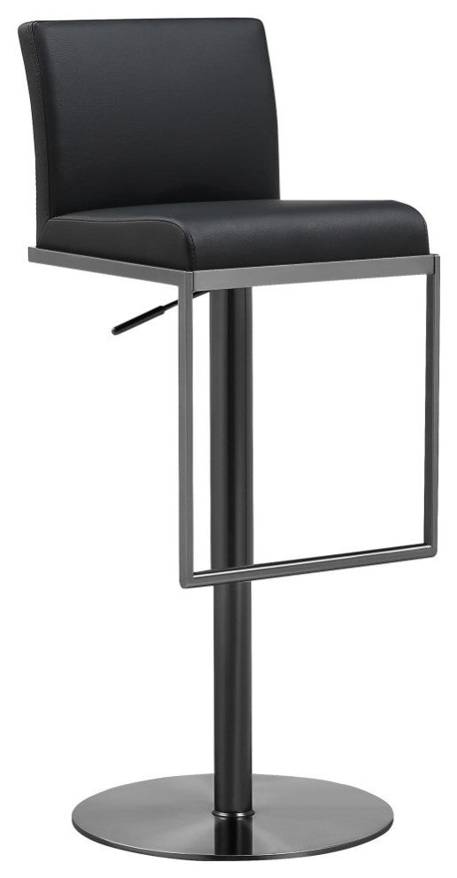 All Black Barstool, PU Black Leather