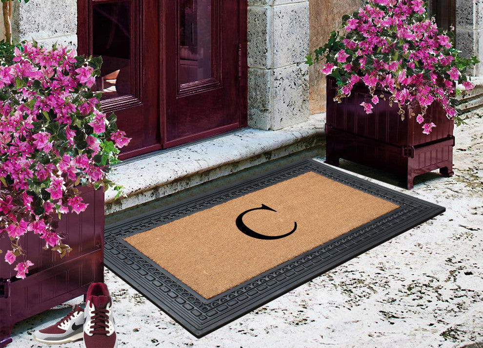 Rubber And Coir, Black/Beige  24"x39" Heavy Duty Outdoor Monogrammed Doormat, C