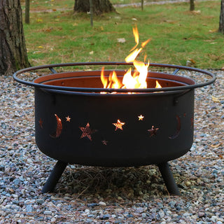 Sunnydaze Cosmic Fire Pit With Cooking Grill and Spark Screen, 30"