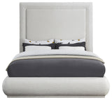 Brooke Linen Textured Fabric Upholstered Bed, Cream, Queen