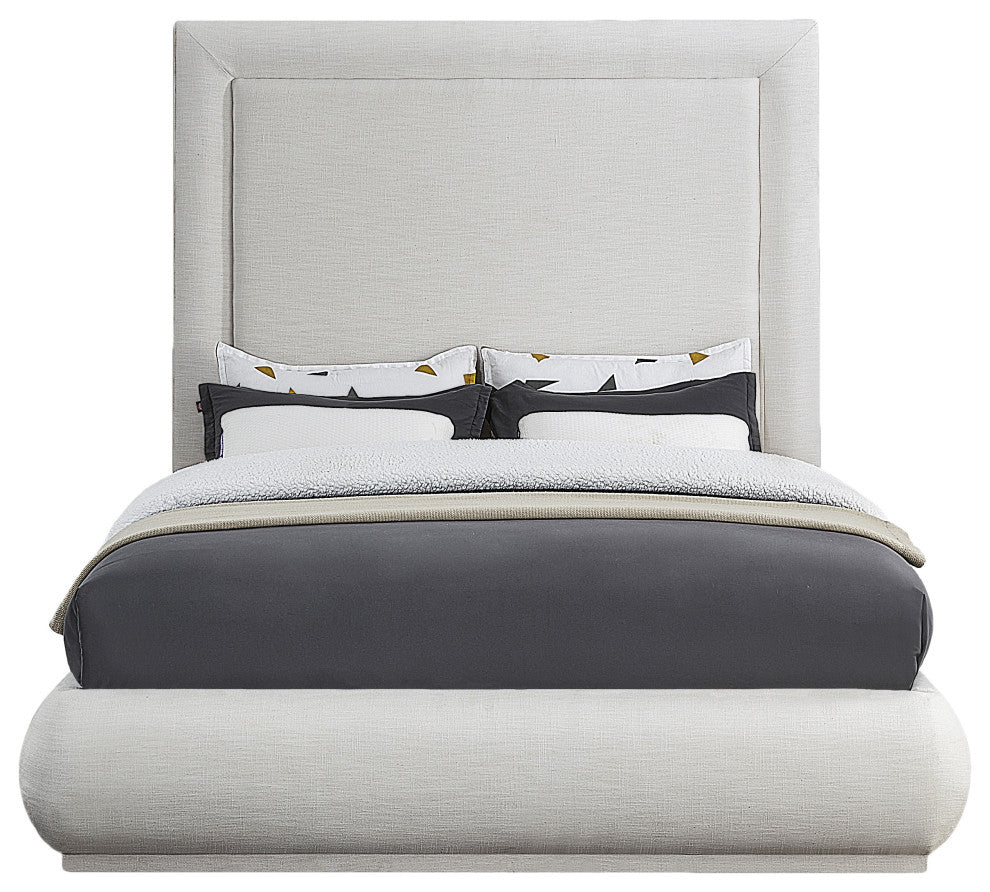 Brooke Linen Textured Fabric Upholstered Bed, Cream, Queen