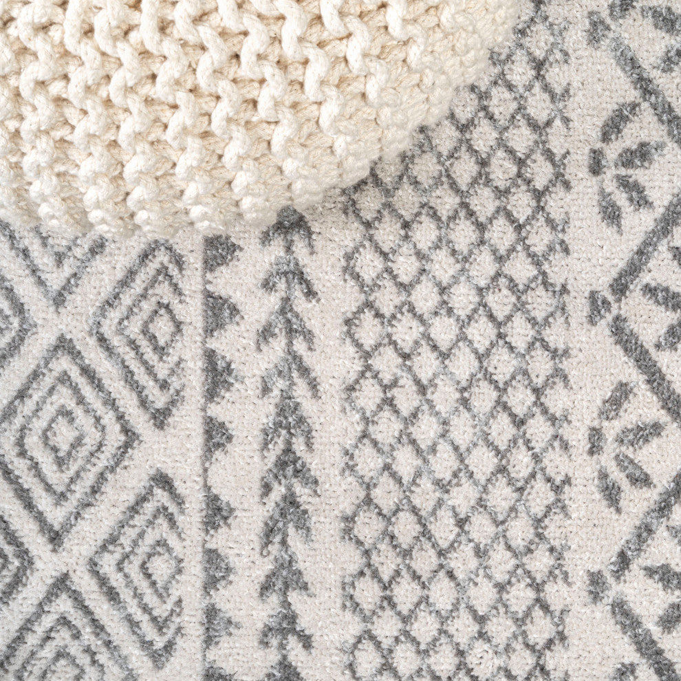 Athens Modern Geometric Boho Rug Gray/Cream 5 ft. x 8 ft. Area Rug